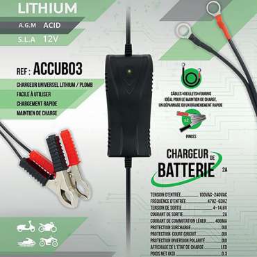 Chargeur de batterie Acide et Lithium ACCUB03